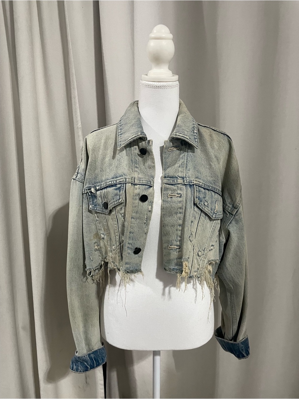 Alexander Wang Distressed Cropped Light Wash Denim Jacket